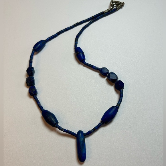 Natural Old Lapis Lazuli Heishi Style Tube Beads Necklace Vintage - Picture 3 of 8